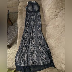 Ivory and Black Lace Maxi Dress